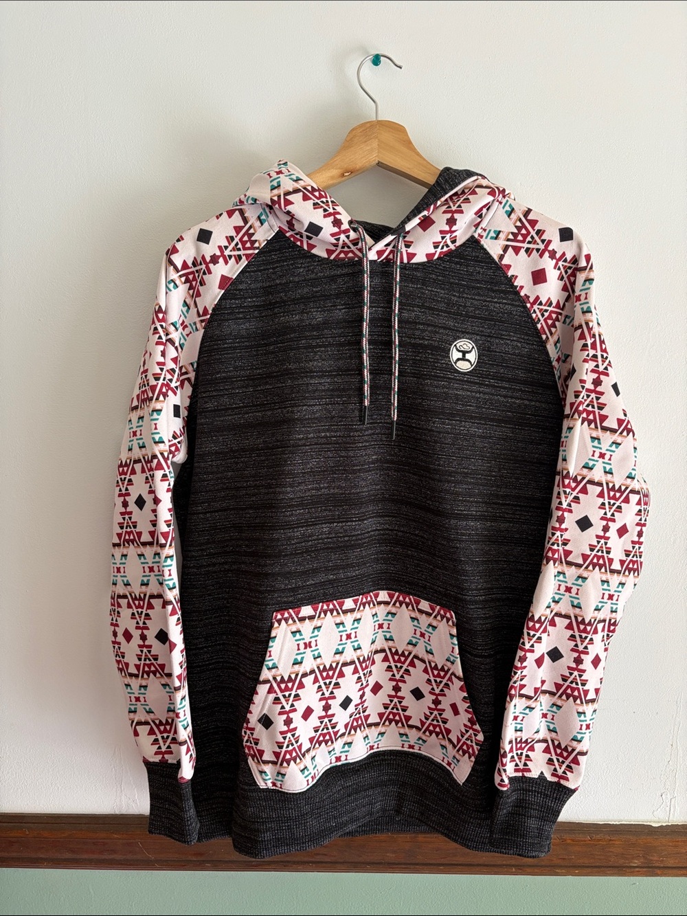 Hooey Womens Gray with Burgundy Aztec Hoodie